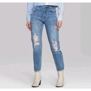 High Rise Waisted Medium Blue Wash Mom Jeans